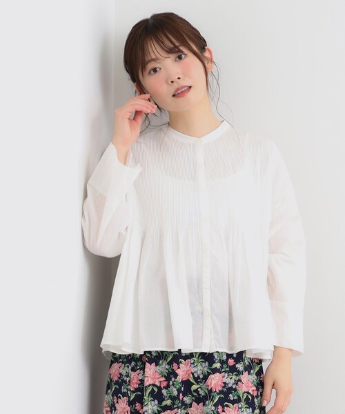 LAURA ASHLEY / ローラ アシュレイ 【コットン100％／羽織に使える】ピンタックフレアブラウス LAURA ASHLEY ブラウス シャツ 「コットン100％／羽織に使える