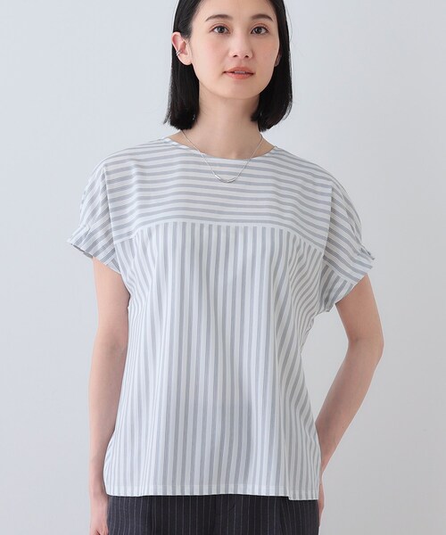 極美品　INDIVI ストライプ　タックブラウス サイズ44 INDIVI ブラウス シャツ 春SALE！「洗える／ストライプ柄」袖