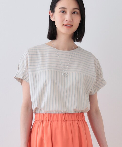 極美品　INDIVI ストライプ　タックブラウス サイズ44 INDIVI ブラウス シャツ 春SALE！「洗える／ストライプ柄」袖