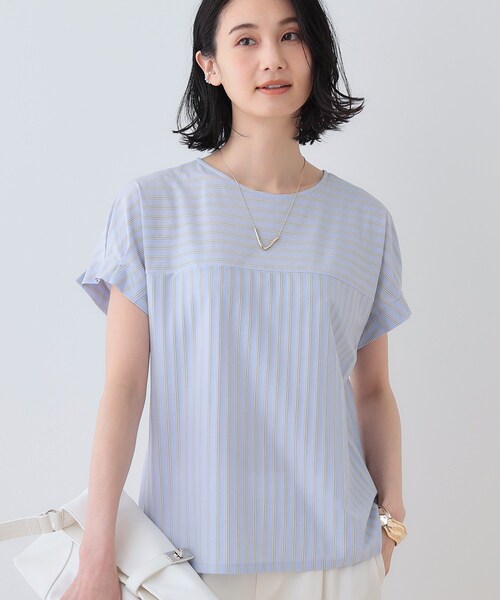 インディヴィ 大きいサイズ 48 ストライプ柄ブラウス ピンク 4XL 19 INDIVI ブラウス シャツ 春SALE!「洗える/ストライプ柄」袖