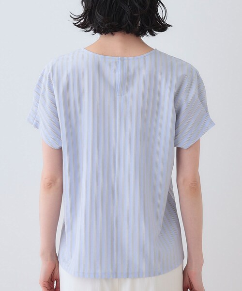 ブラウス シャツ 春SALE！「洗える／ストライプ柄」袖タックブラウス レディース INDIVI ブラウス シャツ 春SALE！「洗える／ストライプ柄」袖