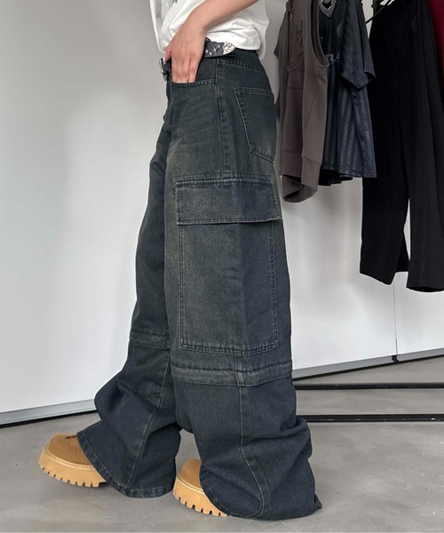 ワイドパンツ ジーンズ 2wayカーゴデニムパンツ メンズ レディース