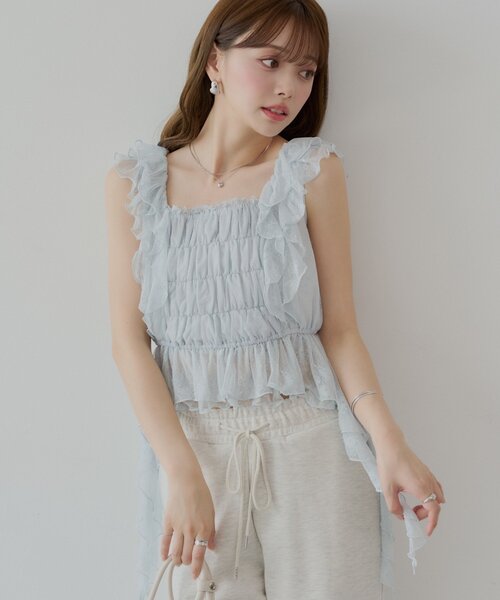 Chico ブラウス シャツ 「7色展開」レースドロップフリル