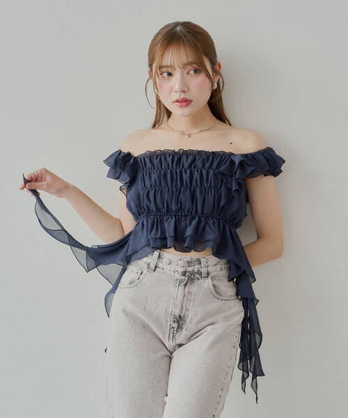 Chico ブラウス シャツ 「7色展開」レースドロップフリル