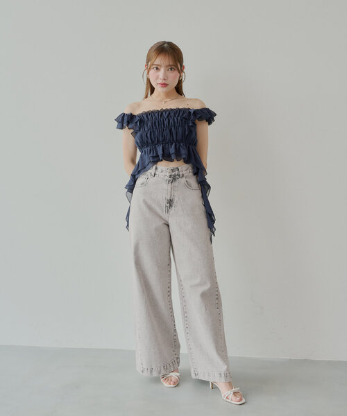 Chico ブラウス シャツ 「7色展開」レースドロップフリル