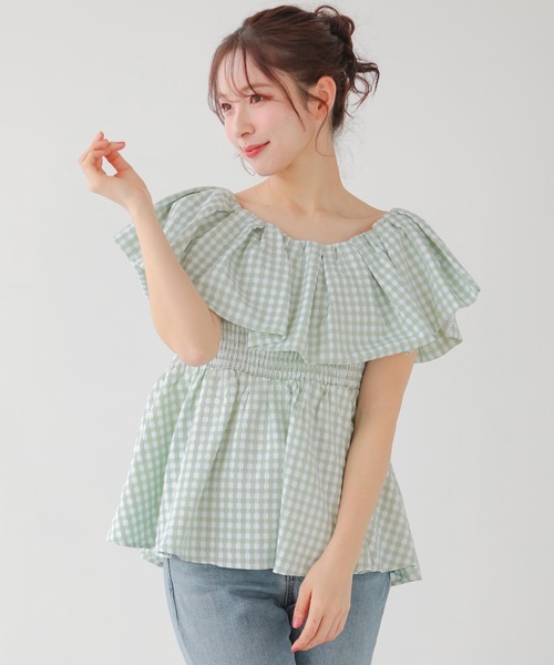 Fit more（フィットモア） 2WAYオフショルダー ギンガムペプラム