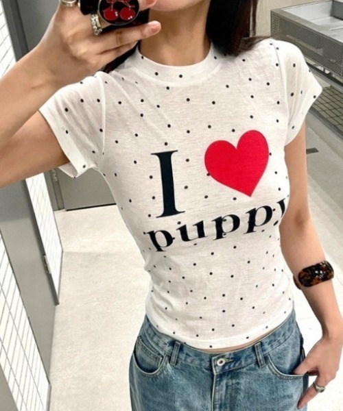 SHEENA（シーナ） tシャツ I love puppyロゴドットプリントTシャツ