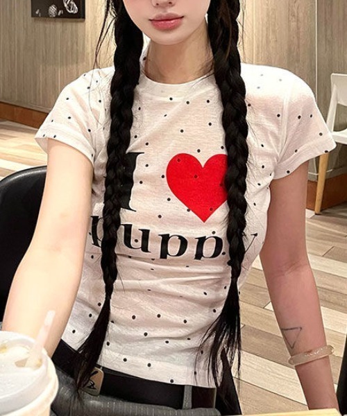 SHEENA（シーナ） tシャツ I love puppyロゴドットプリントTシャツ