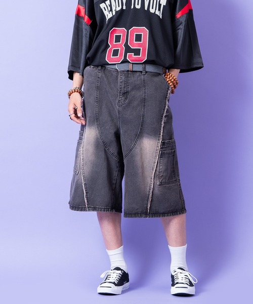 ハーフパンツ ジーンズ 短パン a.p.o.v. クラッシュフリンジ切替