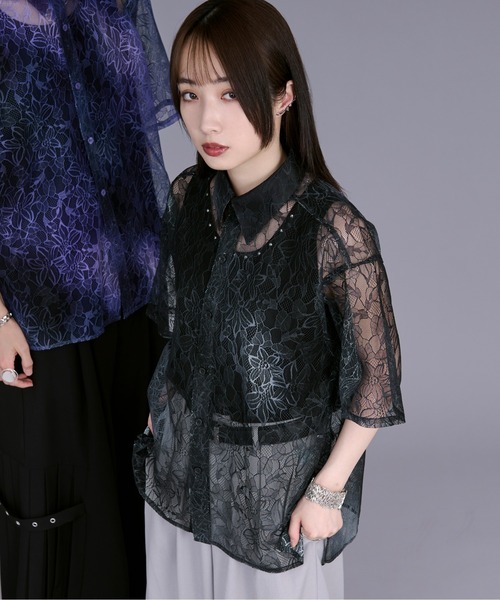 Ellno Loset（エルノロゼット） シャツ グラデーションフラワーレース