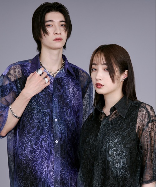 エルマノシェルビーノ シャツ ブラウス 長袖 レース 花がら ロゴ 38 M エルマノシェルビーノ シャツ ブラウス 長袖 レース 花がら ロゴ
