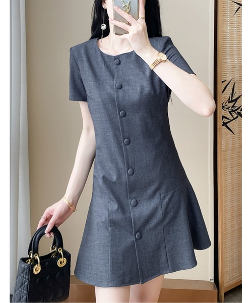 ワンピース くるみボタンシンプルミニワンピース : ZOZOTOWN