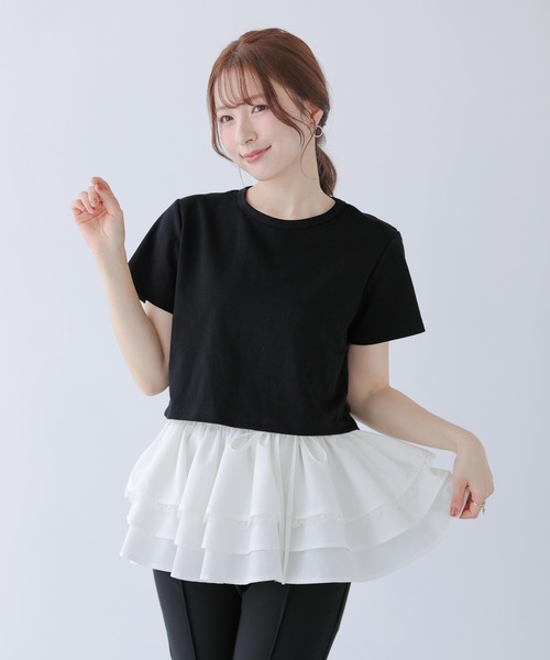 Fit more（フィットモア） tシャツ 裾ドッキング刺繍Tシャツ 