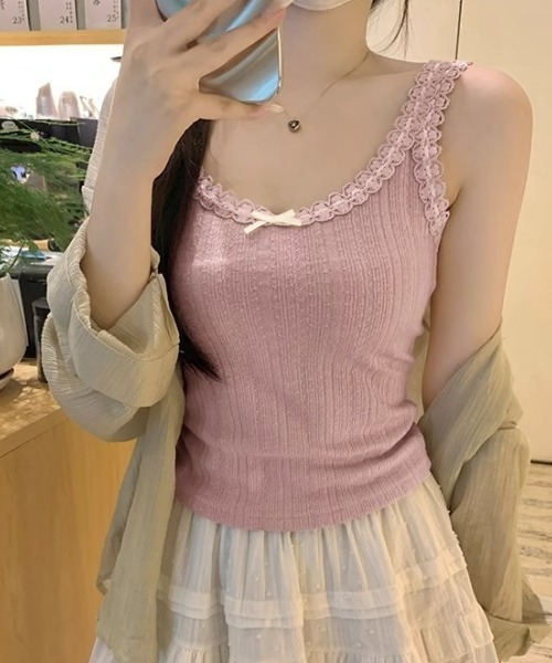 gossip!ロサンゼルス キャミソール 「Y2Kガーリー」レースフリルリボン