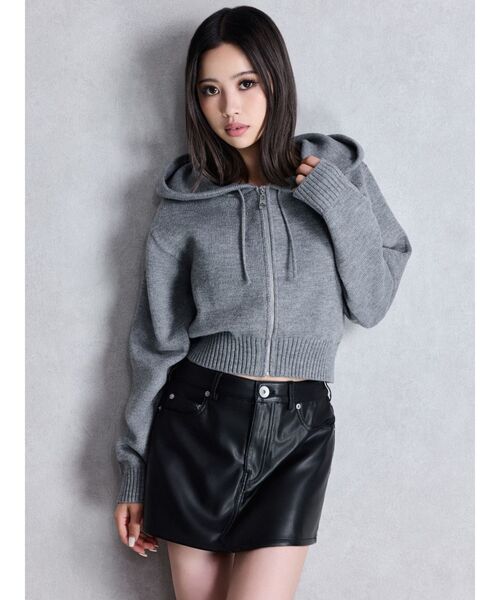 GYDA スカート ハイウエストフェイクレザースカートライク