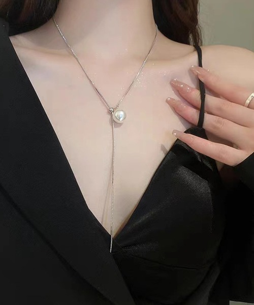 Blanc de Blue ネックレス パール メタルループタイネックレス Y 