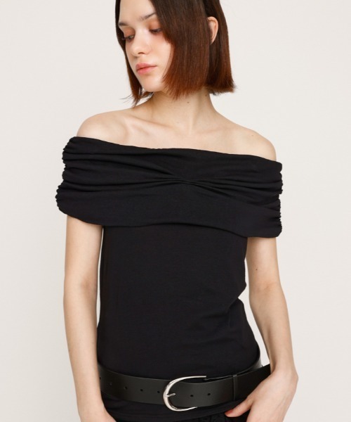 tシャツ STRETCH CUT OFF SHOULDER TOPS ストレッチ カット オフショルダー トップス 夏服 秋服 レディース