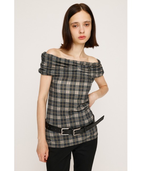 新品未使用タグ付き☆SLY チェックプリント 半袖トップス FREEサイズ SLY | CHECK PRINT PUFF SLEEVE トップス (Tシャツ・カットソー