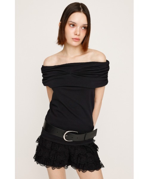 tシャツ STRETCH CUT OFF SHOULDER TOPS ストレッチ カット オフショルダー トップス 夏服 秋服 レディース SLY tシャツ STRETCH CUT OFF SHOULDER TOPS ストレッチ カット