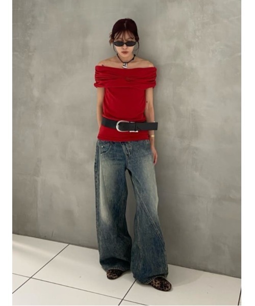 SLY（スライ） tシャツ STRETCH CUT OFF SHOULDER TOPS ストレッチ