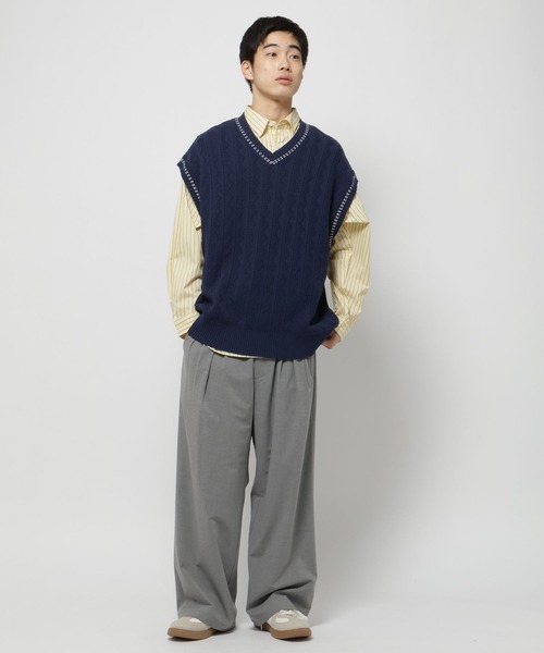 niko and… 「niko and」 ニットベスト LARGE ネイビー メンズ