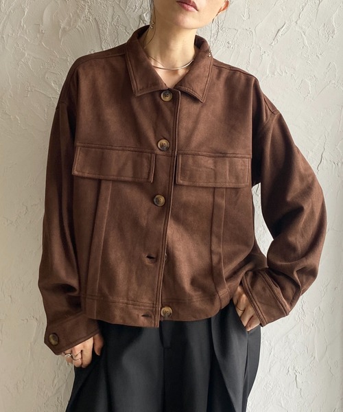 She's Closet コート アウター ショート丈長袖スエードシャツ
