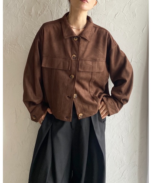 She's Closet コート アウター ショート丈長袖スエードシャツ