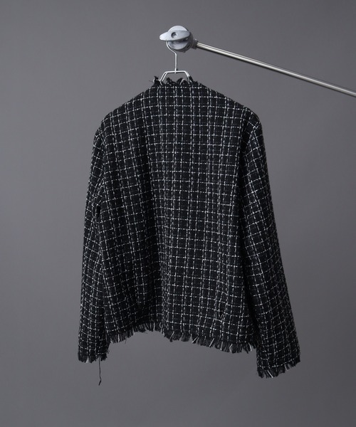 Theory ツイードジャケット ノーカラー ショート丈 4 フリンジ CE46 ANY SIS（エニィスィス） ジャケット ノーカラージャケット ノーカラー