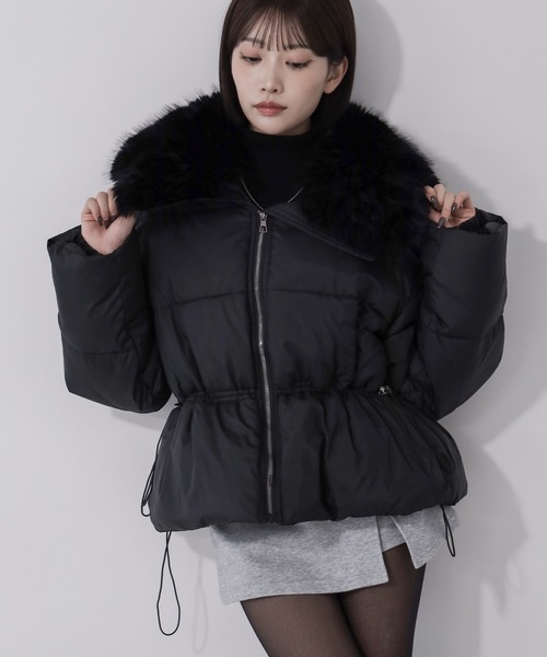   美品 ダウンジャケット S/P 黒 ファー付き me+em select（ミームセレクト） ダウンコート ダウンジャケット