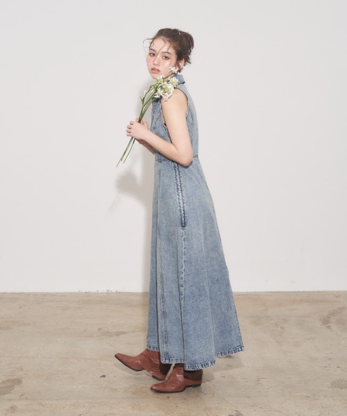 「JUST A NOON」 ノースリーブワンピース MEDIUM ブルー レディース_画像3