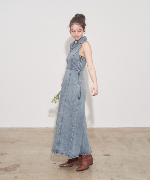 「JUST A NOON」 ノースリーブワンピース MEDIUM ブルー レディース_画像4