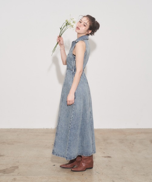 「JUST A NOON」 ノースリーブワンピース MEDIUM ブルー レディース_画像5