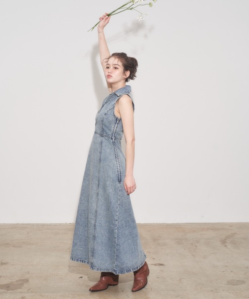 「JUST A NOON」 ノースリーブワンピース MEDIUM ブルー レディース_画像8