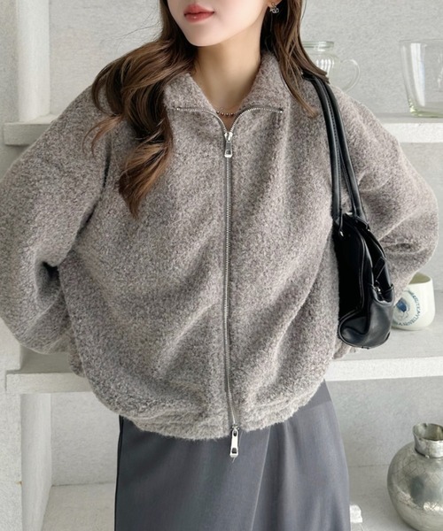 Ada. ブルゾン アウター シャギー ジップ スタンドカラー ブルゾン