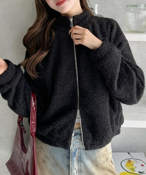 Ada. ブルゾン アウター シャギー ジップ スタンドカラー ブルゾン