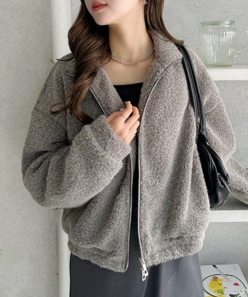 Ada. ブルゾン アウター シャギー ジップ スタンドカラー ブルゾン