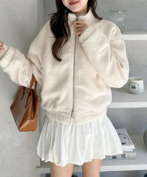 Ada. ブルゾン アウター シャギー ジップ スタンドカラー ブルゾン