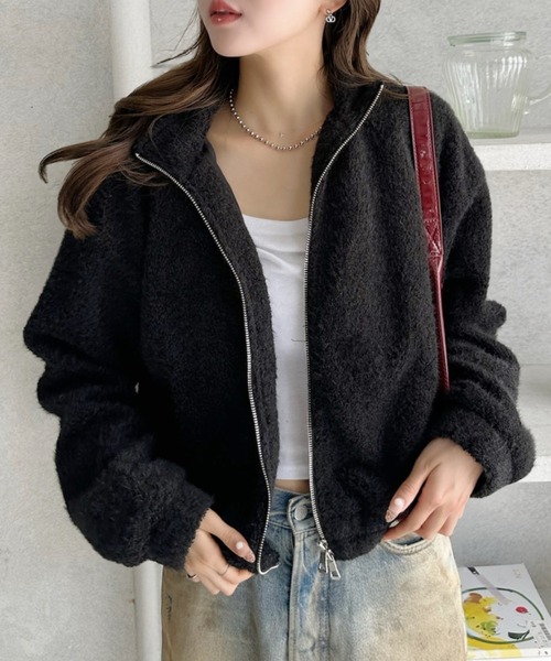 Ada. ブルゾン アウター シャギー ジップ スタンドカラー ブルゾン