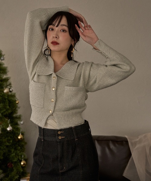 mideal（マイディール） カーディガン glitter knit ensemble