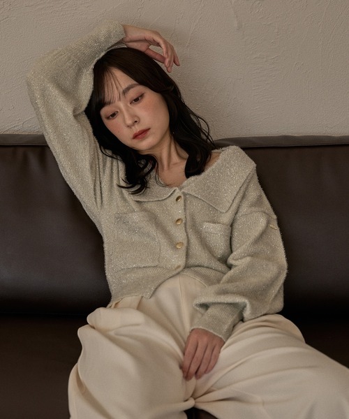 【mideal】チャコールグレー　glitter knit ensemble mideal（マイディール） アンサンブル glitter melange knit ensemble