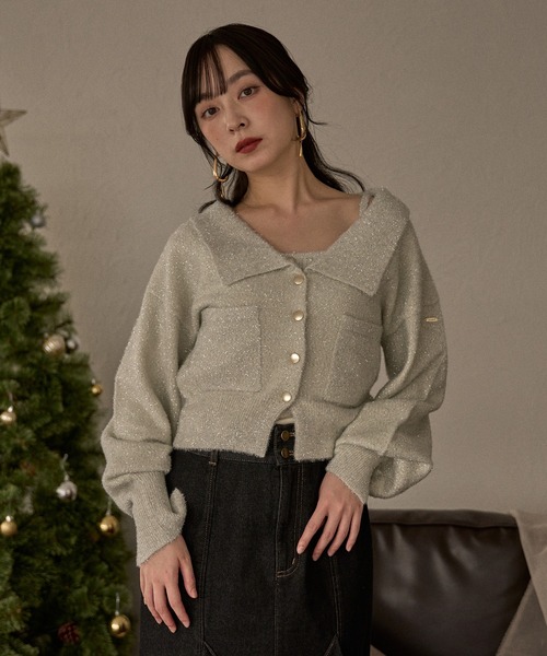 mideal（マイディール） カーディガン glitter knit ensemble