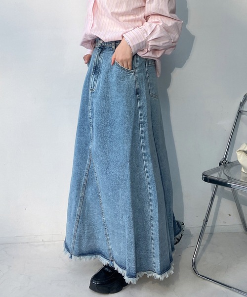 リメイク古着　デニム　ロングスカート AS KNOW AS（アズノゥアズ） デニムスカート リメイク風デニムロング