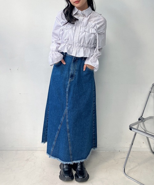 AS KNOW AS（アズノゥアズ） デニムスカート リメイク風デニムロング