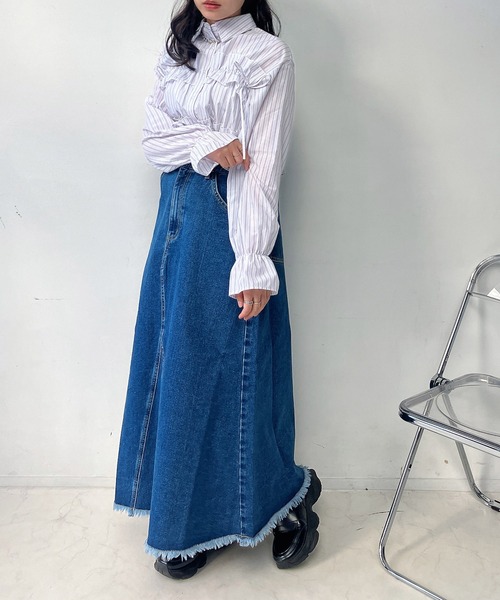 AS KNOW AS（アズノゥアズ） デニムスカート リメイク風デニムロング
