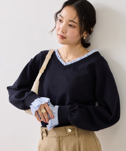 値下げ！ドッキングフリルニットトップス TONAL（トーナル）の「サテンドッキングフリルニット（ニット/セーター