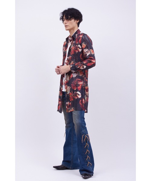 シャツ TORNADO MART∴バイブレーションフラワープリントロングシャツ メンズの画像