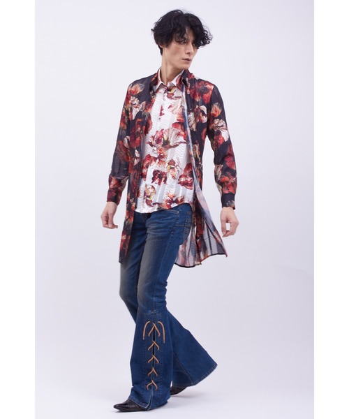 シャツ TORNADO MART∴バイブレーションフラワープリントロングシャツ メンズの画像