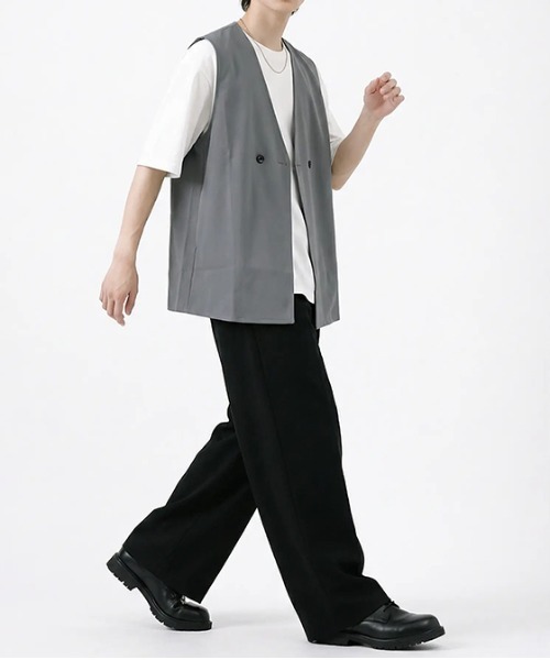 BPN シンプルダブルボタンベスト revertical ベスト ジレ ミニマルデザイン Vネックダブルボタンベスト
