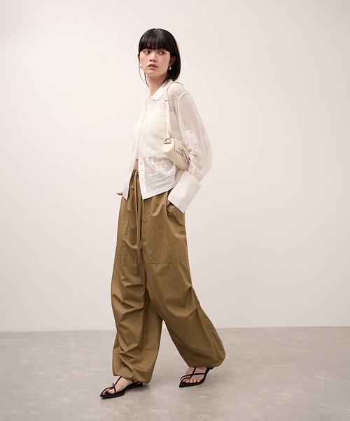 ワイドパンツ パンツ コットンパラシュートパンツ レディースの画像