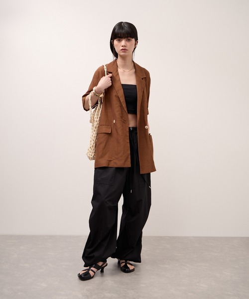 ワイドパンツ パンツ コットンパラシュートパンツ レディースの画像